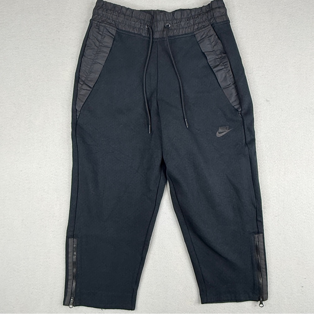 Nike Tech Fleece Cropped Pants Womens S Black Zip Hem Jogger 831711-010